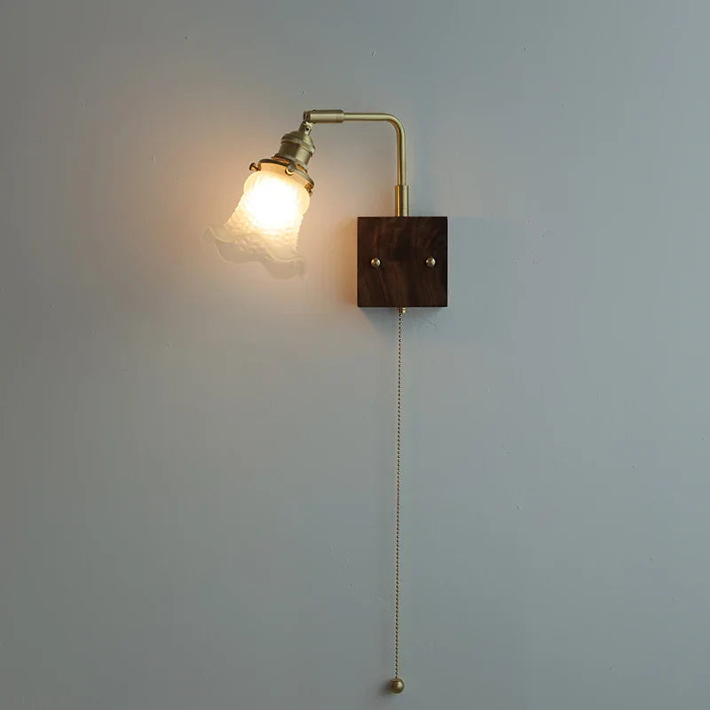 DecorBites™ LED Brass Walnut Wood Wall Sconce Rotate Glass Stair Light