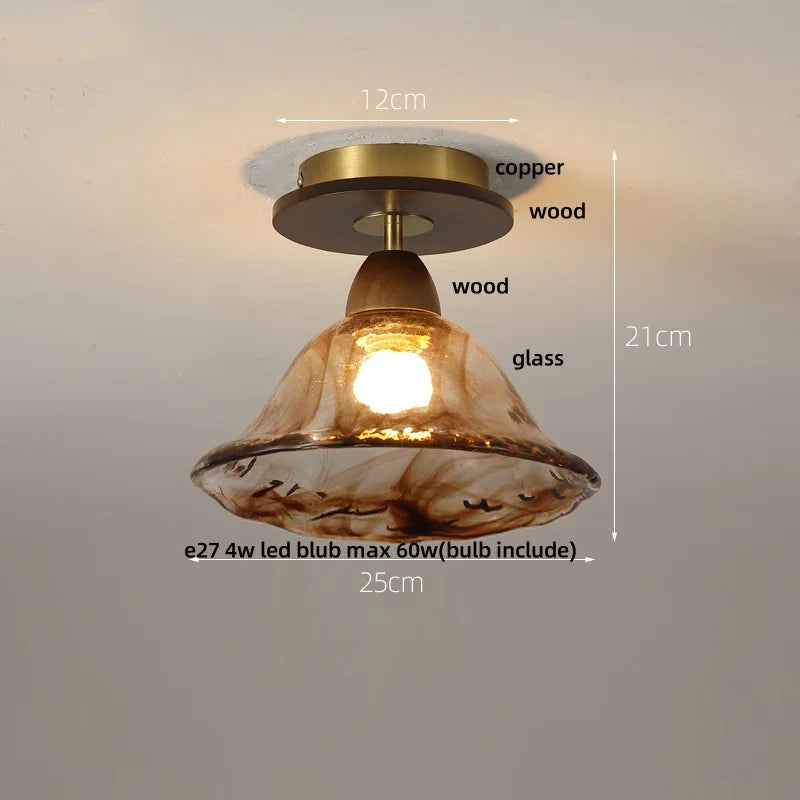 Decorbites™ Bernsteinglas-Holz-LED-Deckenleuchte für modernes Wohnzimmer.