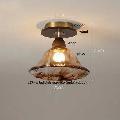 Decorbites™ Bernsteinglas-Holz-LED-Deckenleuchte für modernes Wohnzimmer.