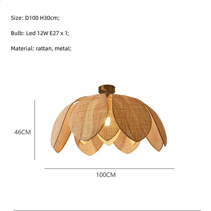 DecorBites™ Japanese Wicker Petal Chandelier for Tea House Dining, Parlor, Restaurant