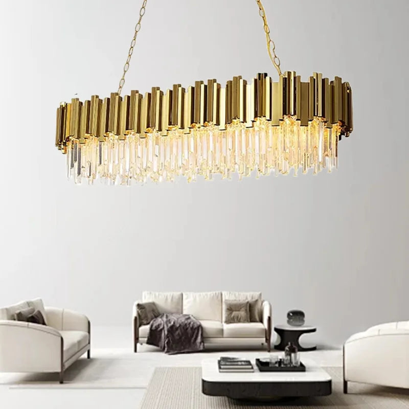 Gold Crystal LED Pendant 18-Light 2-Tier Design