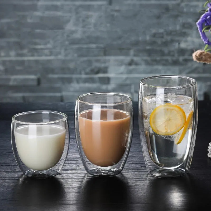 DecorBites™ Double Wall Glass Cup for Coffee Milk Juice Tea - High-resistance Drinkware
