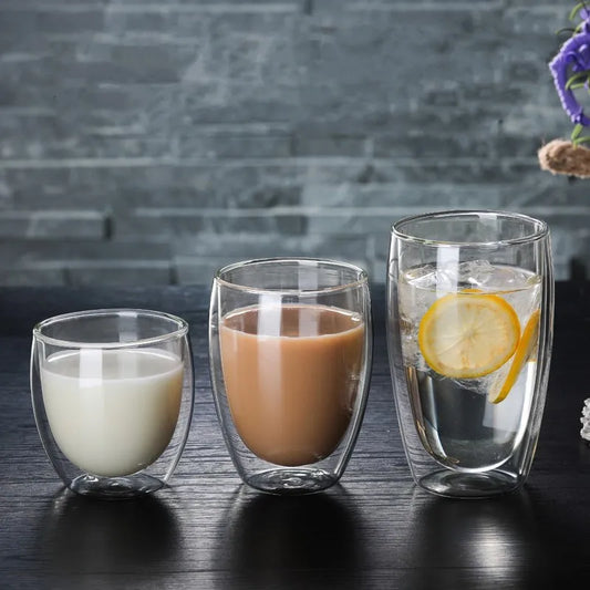 DecorBites™ Double Wall Glass Cup for Coffee Milk Juice Tea - High-resistance Drinkware