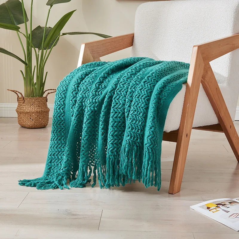 Decorbites™ Gestrickte Quasten-Decke: Gemütliche Einheitsfarbe für Sofa, Bett oder Ferienwohnung