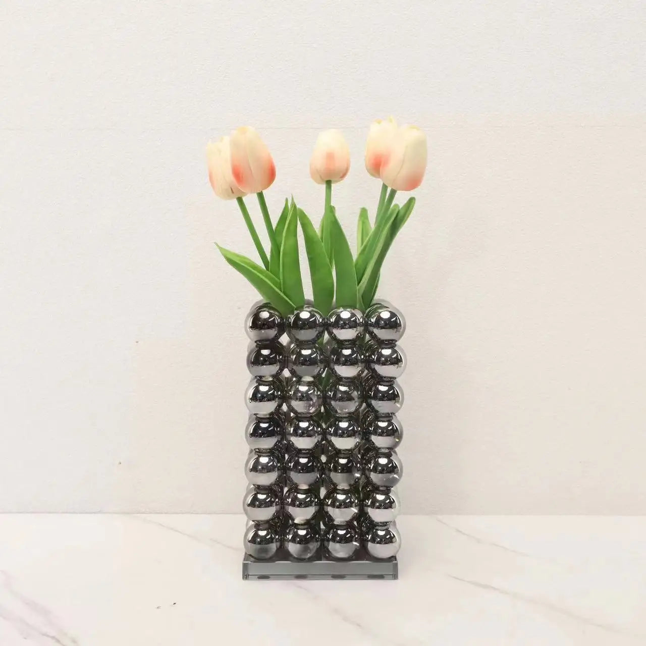 DecorBites™ Geometric Crystal Ball Silver Ball Glass Vase, Home Decoration Accessories