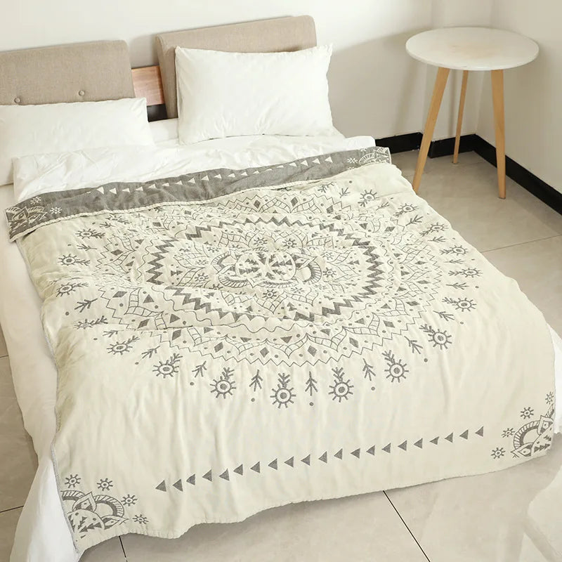 Decorbites™ Japanische Baumwoll-Einzelbettüberwurf mit Kissenhandtuch - Design mit Blumen und Vögeln