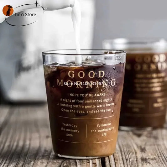 Decorbites™ Glas-Frühstückstasse mit Goldbuchstaben-Druck für Kaffee, Milch, Saft, Tee – Zuhause und im Büro
