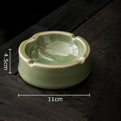 DecorBites™ Geometric Green Ceramic Ashtray - Desk Decoration and Smoking Accessory
