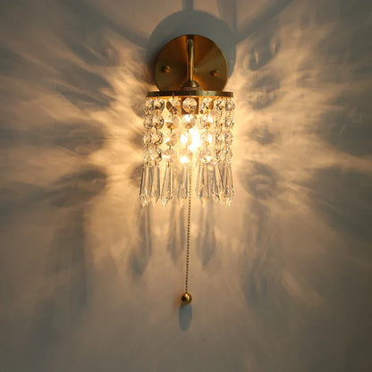 Decorbites™ Kristall Vintage LED Wandlampen mit Zugschalter Luxus Kupfer E14 Treppenlicht