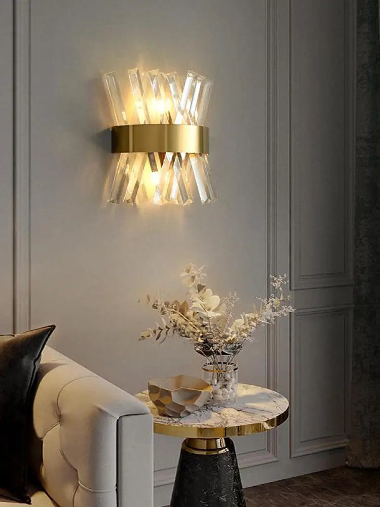 Decorbites™ Art-Deco-Edelstahl-Kristall-LED-Wandleuchte Schwarz Gold Schlafzimmer Flur