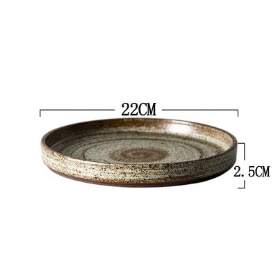Decorbites™ Japanischer Stil Handgefertigtes Steinzeug-Essgeschirr-Set – Runde Teller und Schalen