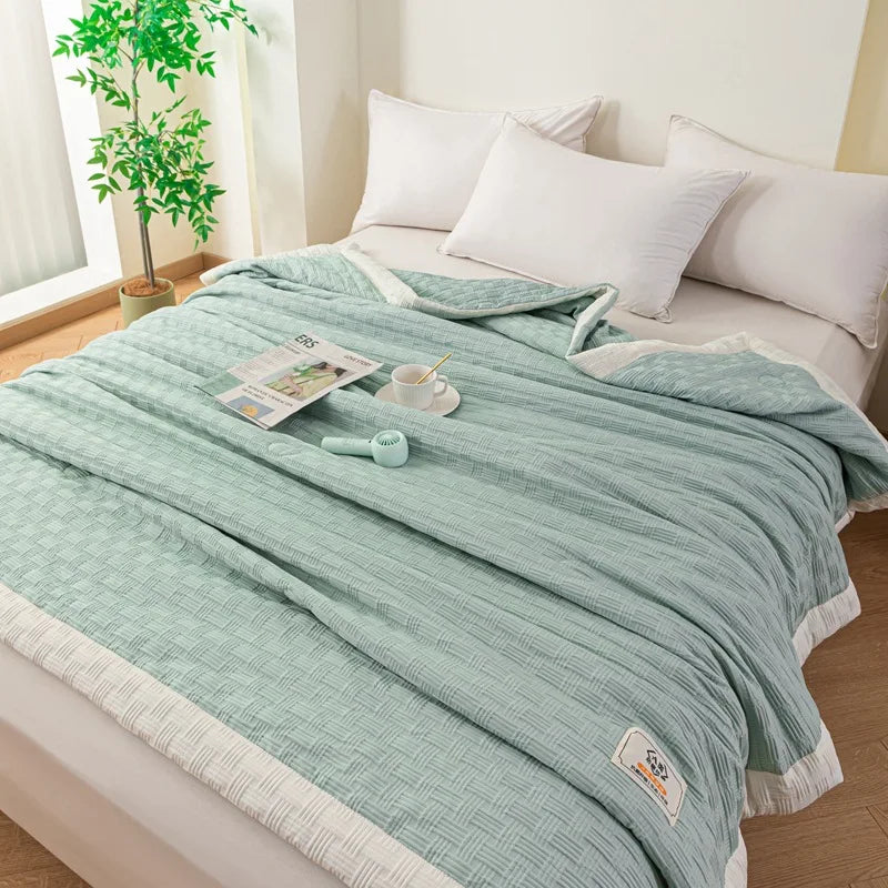 Decorbites™ Gestrickte Waffelsommerdecke: Weich, atmungsaktiv, kühlend, maschinenwaschbar, dünn und hautfreundlich