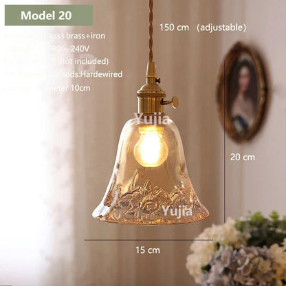 Vintage Amber Glass Pendant Light With Brass Detail