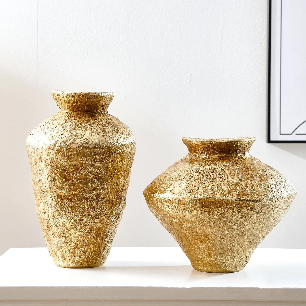 Decorbites™ Goldene Vase Harz-Handwerk Blumenarrangement Heimdekoration Bouquet-Akzent