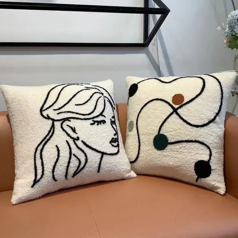 Beige Abstract Wool Pillow