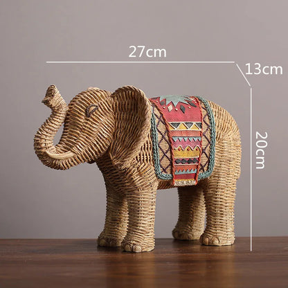 DecorBites™ Elephant Resin Handicraft Ornament Hand-painted Braided Decor Statue Simulation Animal
