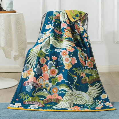 Decorbites™ Baumwoll-Gaze-Pfau-Badhandtuch - Weich, hautfreundlich, schnell trocknend - 90x180 cm