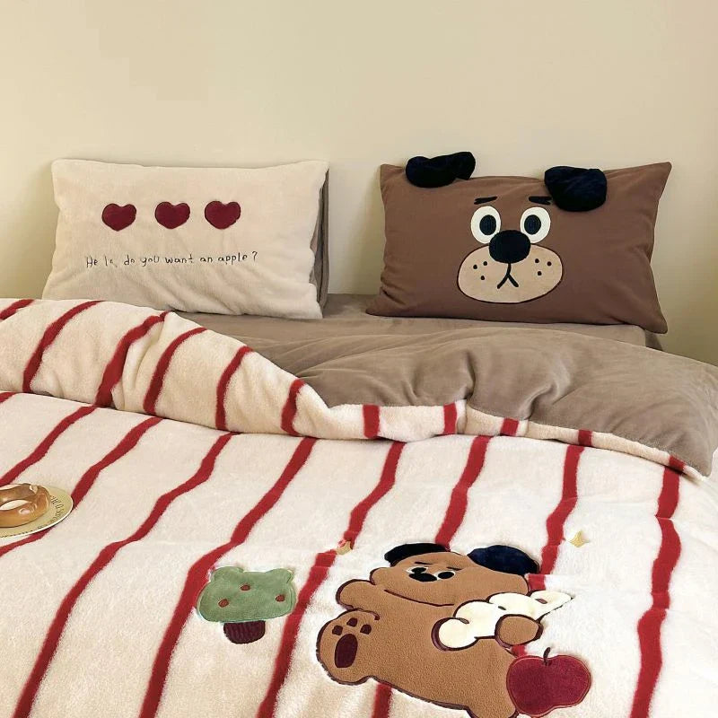 Decorbites™ Gemütliches Herbst-Winter Bettdecken-Set in King-Size mit Samt-Deckenbezug