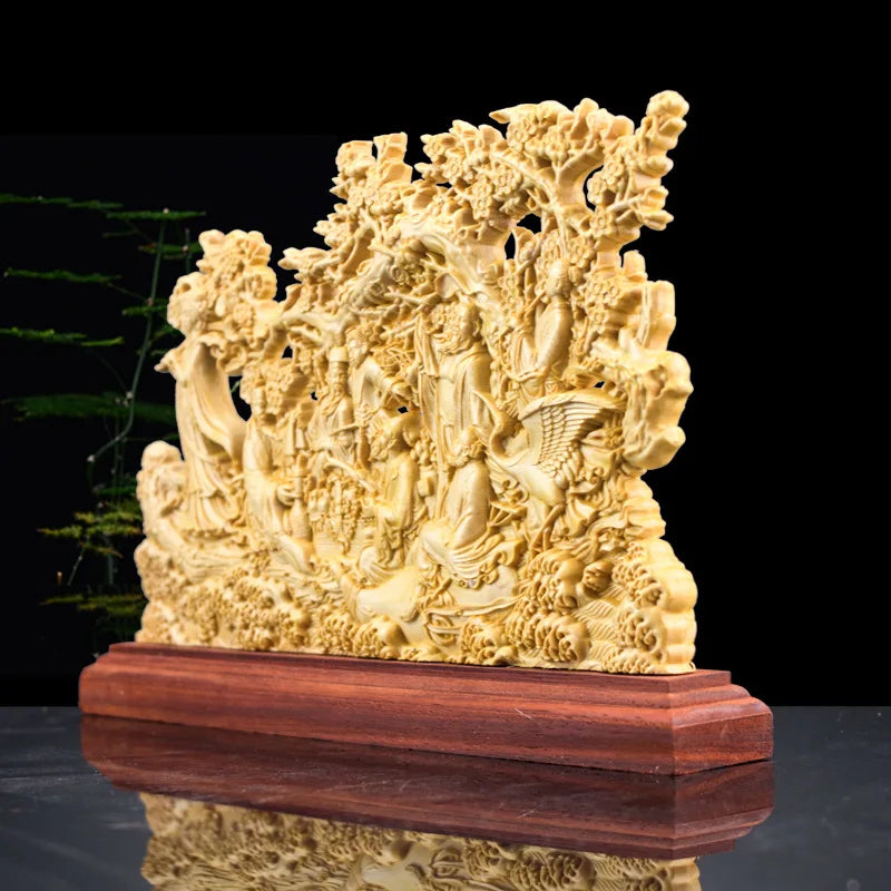 Decorbites™ Acht Unsterblichen Skulptur-Dekoration, Glücklicher Gott des Reichtums, Thuja-Holz-Schnitzerei Marke