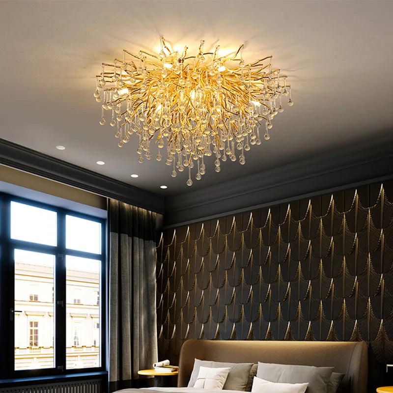 Gold Crystal LED Chandelier Polished Round150cm