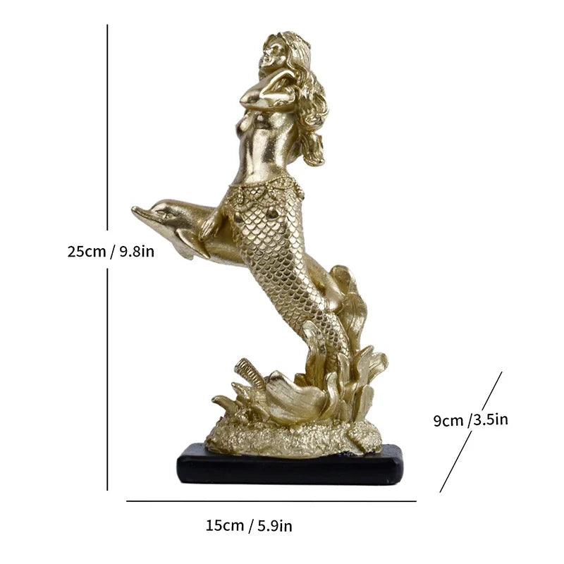 Decorbites™ Vergoldete Meerjungfrau-Statue Harz-Skulptur Raumdekoration Meeresorganismus-Ornament