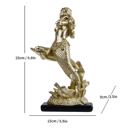 Decorbites™ Vergoldete Meerjungfrau-Statue Harz-Skulptur Raumdekoration Meeresorganismus-Ornament
