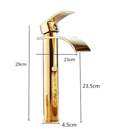 Decorbites™ Gold Wasserfall Badezimmerarmatur Einhebel-Waschtischmischer Armatur Messing Waschbecken Hahn