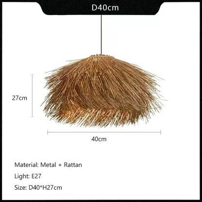 Handwoven Wicker Pendant Light in Natural Straw Shade