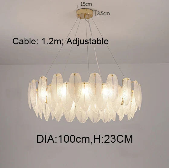 Gold Feather Chandelier Light