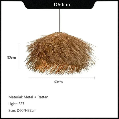 Handwoven Wicker Pendant Light in Natural Straw Shade