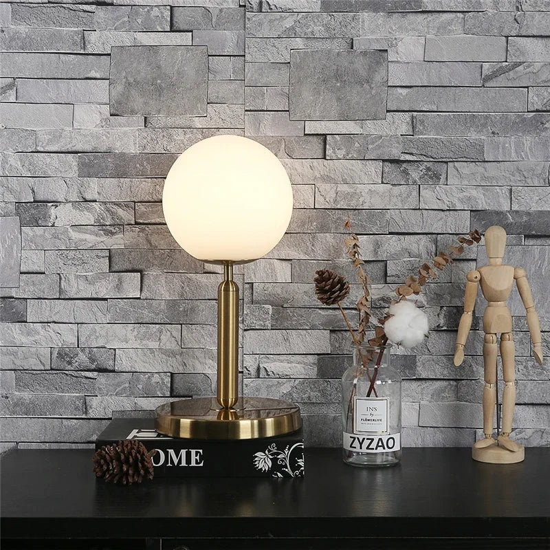 DecorBites™ Glass Ball Table Lamp for Bedroom, LED Desk Light with E27 Bulb