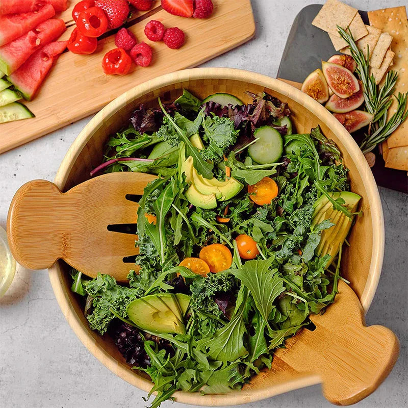 Decorbites™ Bambus-Salatbesteck-Set mit Händen und Löffel für Küchengeräte