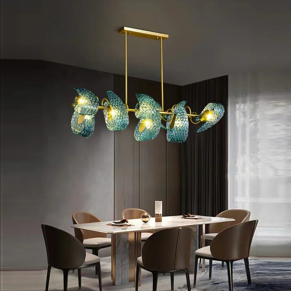 Decorbites™ LED Art-Deco-Blaupfau-Blätter-Kupfer-Deckenleuchter für das Wohnzimmer