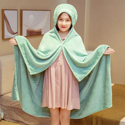 DecorBites™ Cozy Cartoon Hooded Cape Blanket for Winter Nap, Office, and Home Office Warmth
