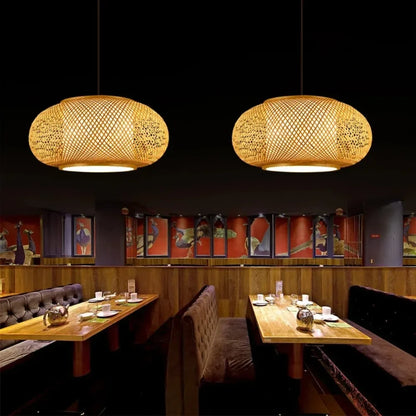 Japanese Bamboo Woven Lantern Pendant Light