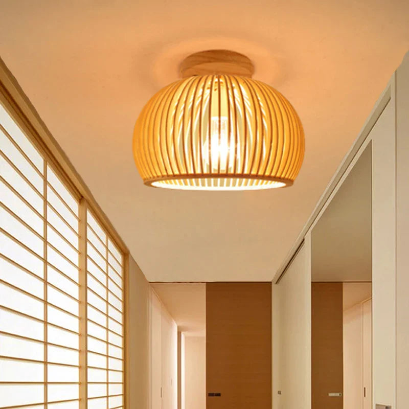 DecorBites™ Bamboo Birdcage Ceiling Light: Handwoven Nordic Wood Art Fixture