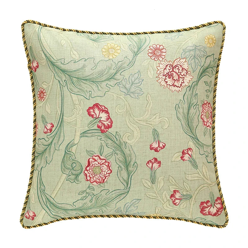 Decorbites™ Französisches Leinen Flachs Lendenkissenbezug Blumen Vögel Druck, Feengrün