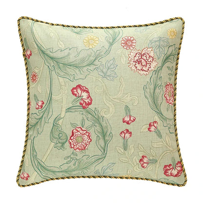 Decorbites™ Französisches Leinen Flachs Lendenkissenbezug Blumen Vögel Druck, Feengrün
