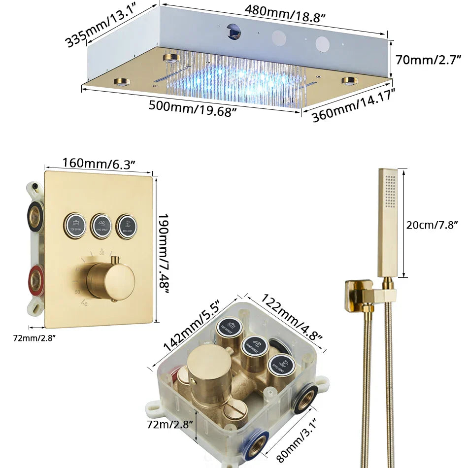 Decorbites™ 3-Wege-Duschsystem mit Regendusche und Badewannenmischer.