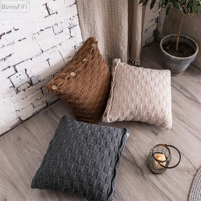 Decorbites™ Strick-Kissenbezug Nordischer Stil Knopföffnung Grau Elfenbein Kaffee