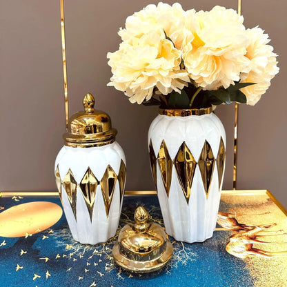 Decorbites™ Gold-Diamant-Check-Keramikvase - Vintage Handwerksdekoration