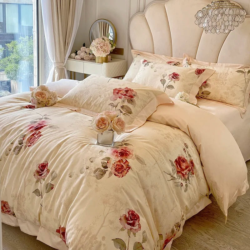 Decorbites™ Französisches Vintage-Rosen-1000TC-Ägyptische-Baumwoll-Bettwäsche-Set
