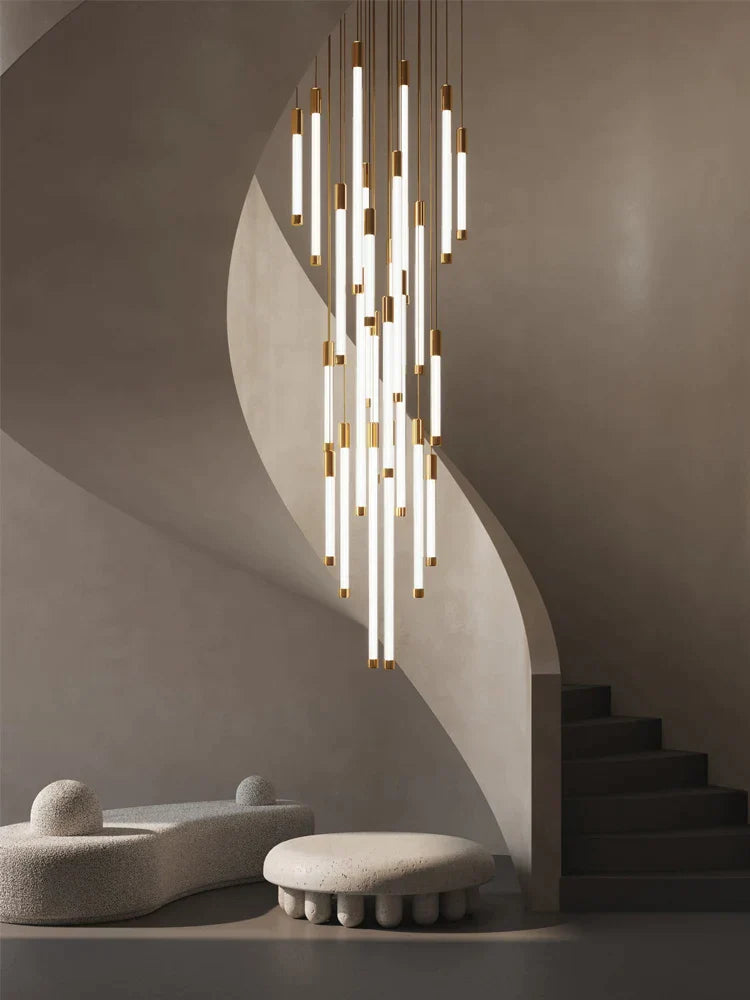 Decorbites™ Goldene Rohr-Leuchter: Moderne Designer-LED-Treppenbeleuchtung für nordisches Loft-Apartment