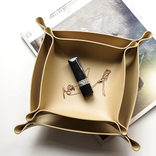 Decorbites™ Leder-Desktop-Organizer-Tablett: Aufbewahrung für Kosmetik, Schmuck, Schlüsselhalter für Zuhause/Büro
