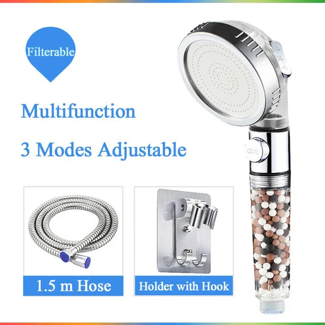 DecorBites™ 3-Function High Pressure Anion Filter Shower Head with Stop Button