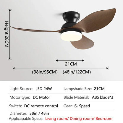 Decorbites™ 48" Schwarzer Deckenventilator mit niedrigem Bodenabstand, modernem Design und LED-Licht