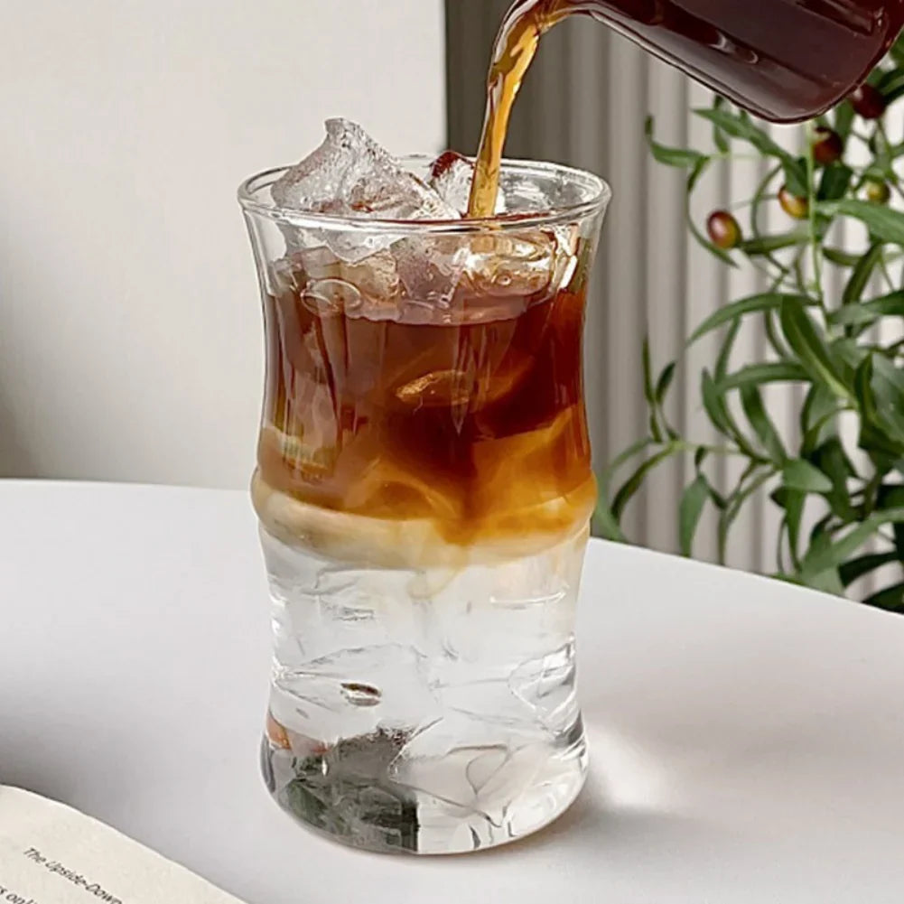 Decorbites™ Glas Bambus-Knoten-Becher – Süßer klarer Glas-Kaffeebecher für heiße oder kalte Getränke