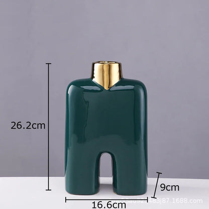 Decorbites™ Goldene Keramikvase Schreibtischdekoration Künstliche Blumenarrangement Ästhetische Raumvase