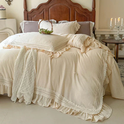 DecorBites™ French Ruffles Cotton Bedding Set - Double Layer Crepe Comfort Collection