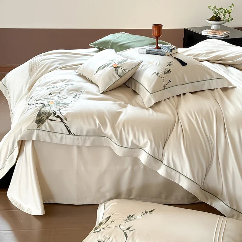Decorbites™ Deluxe Lyocell-Baumwoll-Stickerei-Bettwäsche-Set – Weiches, seidenweiches, atmungsaktives Luxus-Bett-Set